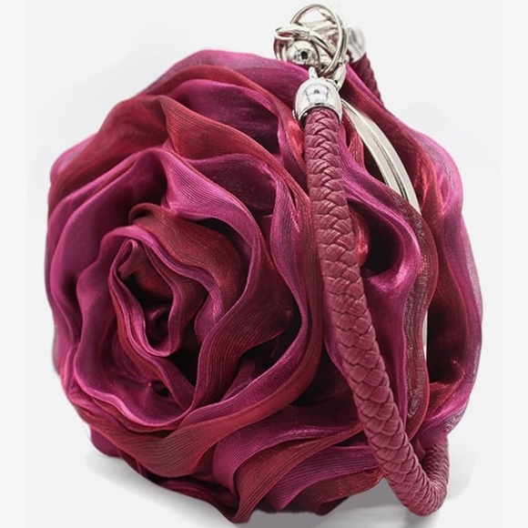 Rose Shaped Evening Bag Soft Satin Clutch Purse Floral Wristlet Handbag - Picture 3 of 6